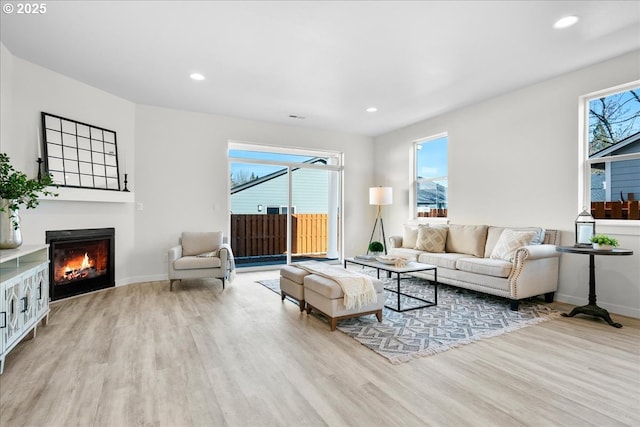 living room featuring light wood-type flooring