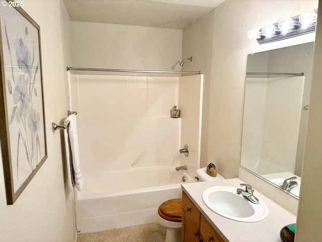 full bathroom with shower / bathing tub combination, vanity, and toilet