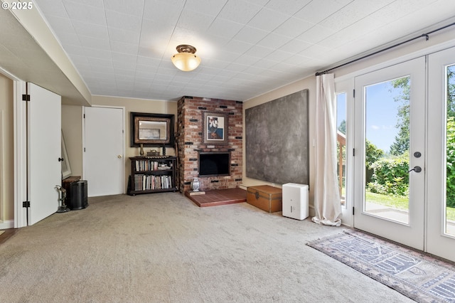 6985 SW Florence Ln, Portland, OR 97223 - unfurnished living room with carpet floors and a brick fireplace
