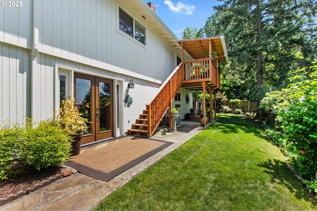 6985 SW Florence Ln, Portland, OR 97223 - rear view of property with french doors, stairs, a patio area, and a deck
