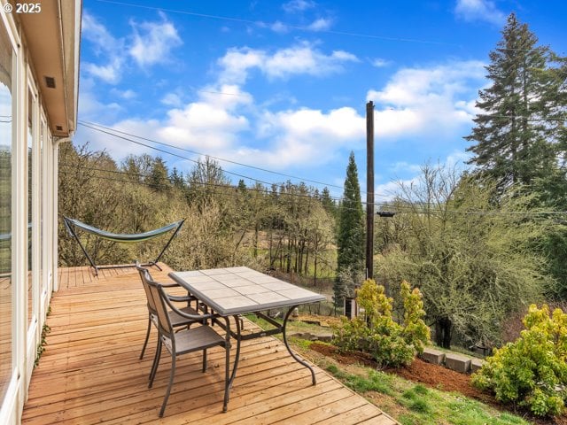 wooden deck with outdoor dining area