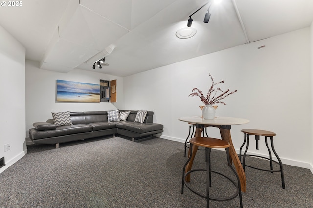 6516 SE 17th Ave, Portland, OR 97202 - carpeted living area featuring baseboards and track lighting
