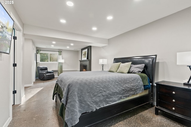 22400 S Evergreen Dr, Beavercreek, OR 97004 - bedroom with recessed lighting, baseboards, and a fireplace