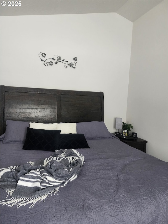 bedroom with lofted ceiling