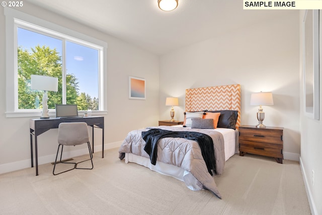 bedroom featuring carpet and baseboards