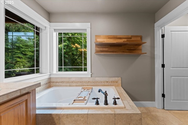 7444 SE 114th Ave, Portland, OR 97266 - bathroom featuring a bath, vanity, and tile patterned floors