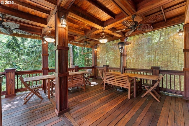 7444 SE 114th Ave, Portland, OR 97266 - deck with outdoor dining area and a ceiling fan