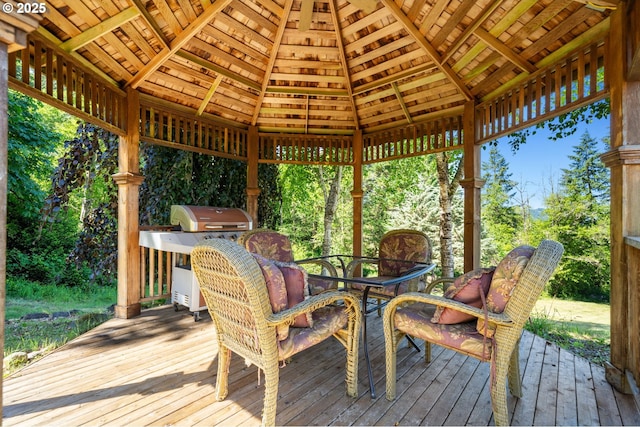 3412 NE 399th St, La Center, WA 98629 - wooden deck with a gazebo, outdoor dining space, and grilling area