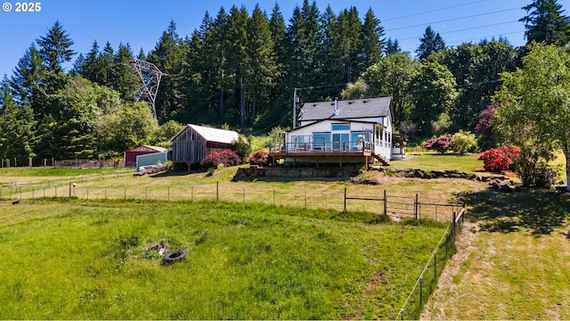 3412 NE 399th St, La Center, WA 98629 - view of yard with a wooden deck and an outdoor structure