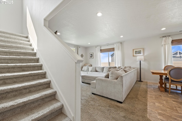 3 Patty Cir, Milton-Freewater, OR 97862 - living area featuring stairway, recessed lighting, and baseboards