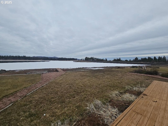 view of yard with a water view