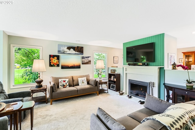 7605 SW Arbor Glen Ct, Wilsonville, OR 97070 - carpeted living room with a fireplace with flush hearth