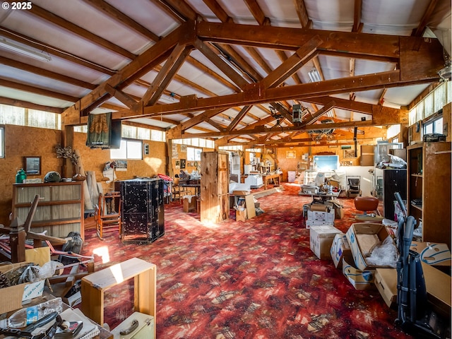 living room with lofted ceiling