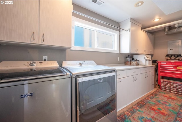 460 N Tomahawk Island Dr, Portland, OR 97217 - laundry area featuring washing machine and dryer, cabinet space, recessed lighting, and electric panel