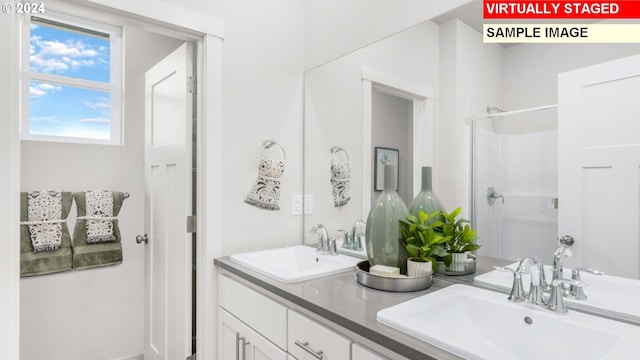 819 Misty Ln, Forest Grove, OR 97116 - full bathroom with double vanity and a shower with door