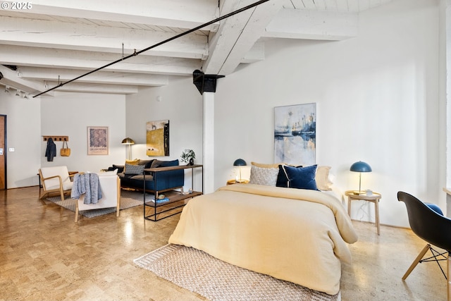 bedroom with beamed ceiling