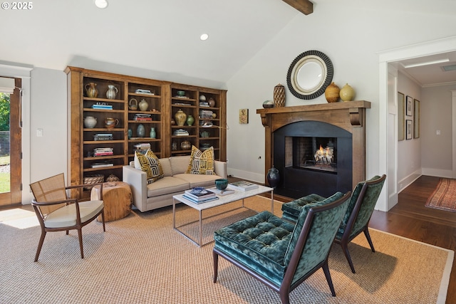 17900 Crestline Dr, Lake Oswego, OR 97034 - living area featuring wood finished floors, a lit fireplace, recessed lighting, baseboards, and ornamental molding
