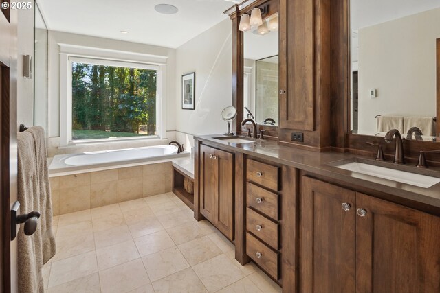 17900 Crestline Dr, Lake Oswego, OR 97034 - full bathroom featuring double vanity, a bath, and tile patterned flooring