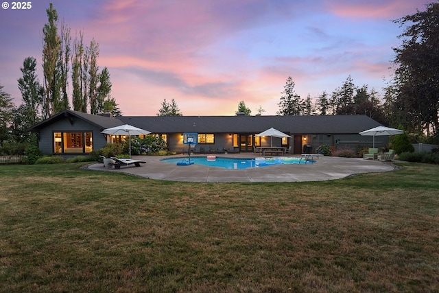 17900 Crestline Dr, Lake Oswego, OR 97034 - pool at dusk featuring a patio area