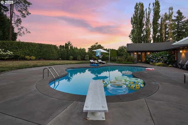 17900 Crestline Dr, Lake Oswego, OR 97034 - view of pool with a diving board and a patio area