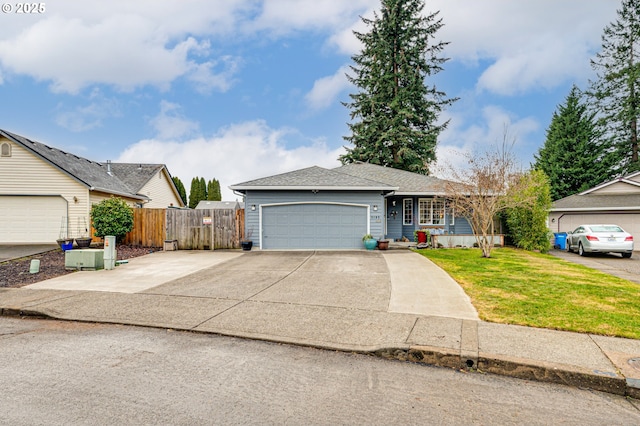 single story home with a garage and a front yard