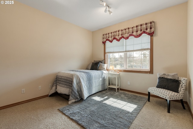 bedroom featuring rail lighting and baseboards