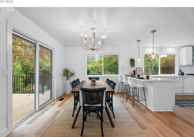 3707 SE Aldercrest Rd, Milwaukie, OR 97222 - dining area with a chandelier, plenty of natural light, light wood-type flooring, and recessed lighting