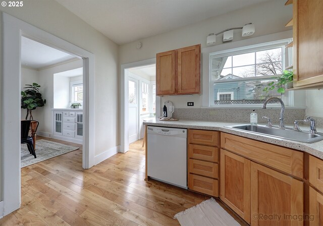 kitchen featuring sink, light hardwood / wood-style floors, and dishwasher