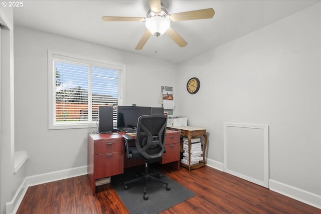 901 SE Olympia Dr, Vancouver, WA 98683 - office featuring baseboards, a ceiling fan, and dark wood-style floors