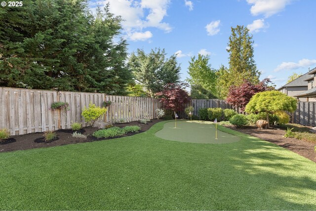 view of yard with a fenced backyard