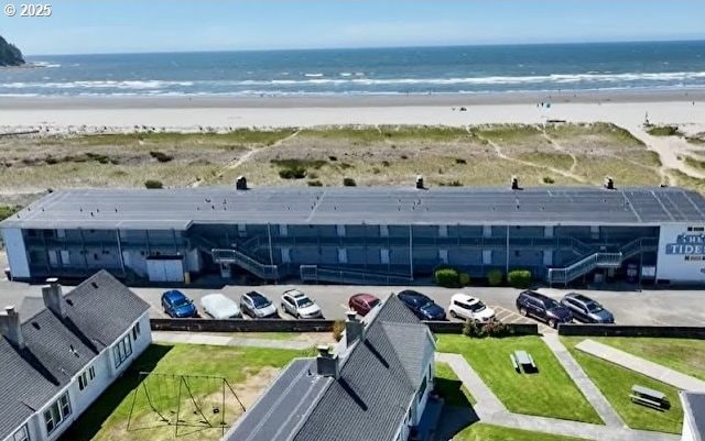 drone / aerial view of unending shoreline
