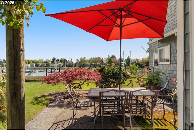 530 N Hayden Bay Dr, Portland, OR 97217 - view of patio / terrace with outdoor dining space and a water view