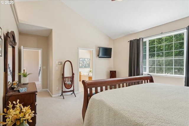5277 Landon St, Salem, OR 97306 - bedroom featuring light carpet, vaulted ceiling, and baseboards