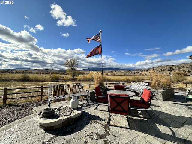 view of patio / terrace featuring a fire pit