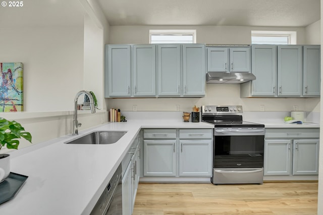 697 NW Rubus Ln, Hillsboro, OR 97124 - kitchen featuring appliances with stainless steel finishes, a sink, under cabinet range hood, and plenty of natural light