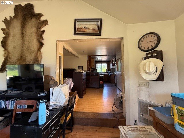 65748 Meissner Rd, Deer Island, OR 97054 - living room featuring wood finished floors and vaulted ceiling