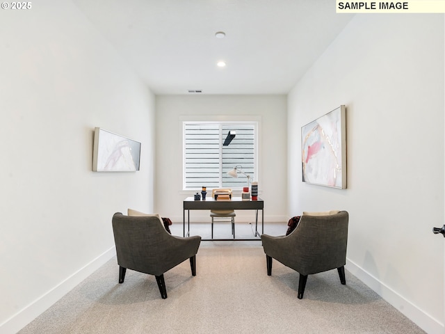 sitting room with carpet floors