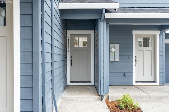 21190 SW Ortiz Ln, Beaverton, OR 97003 - doorway to property with a shingled roof