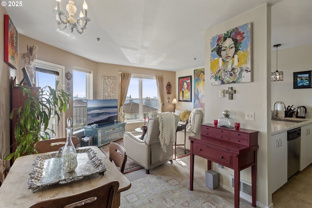sitting room featuring a chandelier