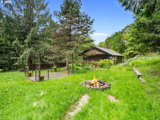 33901 Merrill Creek Rd, Deer Island, OR 97054 - view of yard featuring an outdoor fire pit and a gazebo