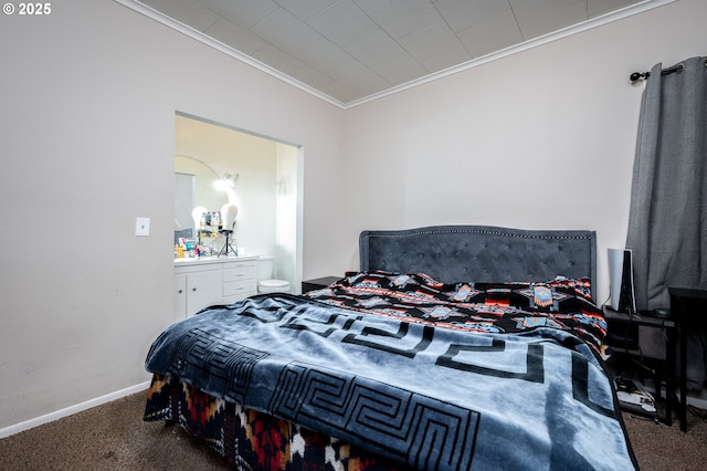 carpeted bedroom featuring crown molding