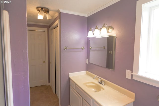 58798 Fairview Rd, Coquille, OR 97423 - bathroom with vanity and ornamental molding