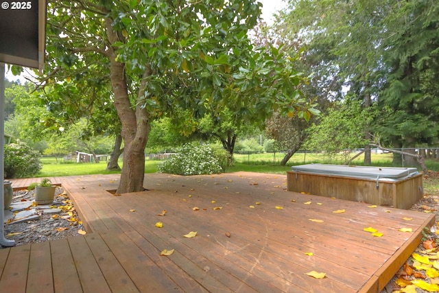 58798 Fairview Rd, Coquille, OR 97423 - wooden terrace featuring a covered hot tub and a fenced backyard