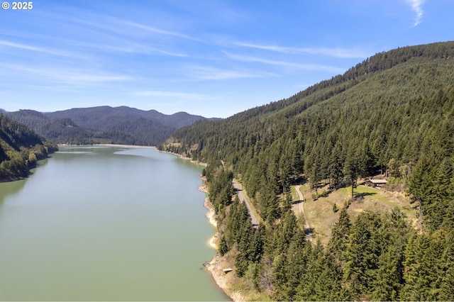 49867 Hills Creek Rd, Oakridge, OR 97463 - drone / aerial view featuring a water and mountain view and a forest view