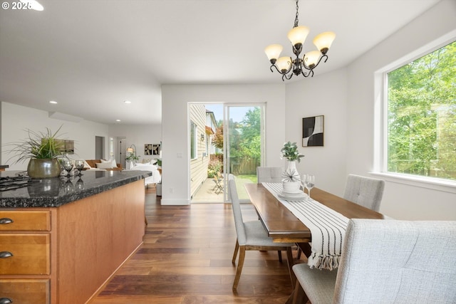 12988 NW Tigon Ln, Portland, OR 97229 - dining area featuring healthy amount of natural light, dark wood-type flooring, a chandelier, and recessed lighting