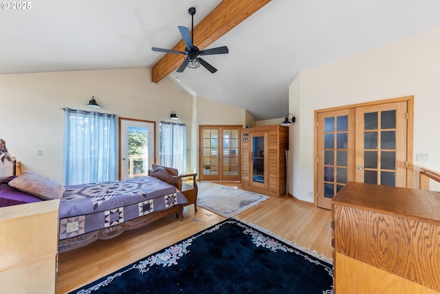 34700 Hill St, Pacific City, OR 97135 - bedroom with french doors, wood finished floors, access to outside, and ceiling fan