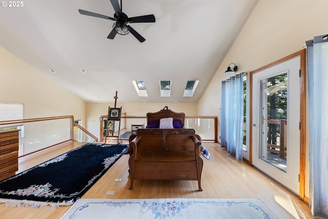 34700 Hill St, Pacific City, OR 97135 - bedroom featuring lofted ceiling, access to exterior, wood finished floors, and a skylight