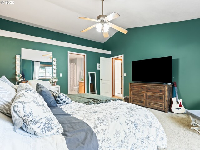 37388 SE Olson St, Sandy, OR 97055 - bedroom featuring lofted ceiling, carpet, a ceiling fan, and connected bathroom