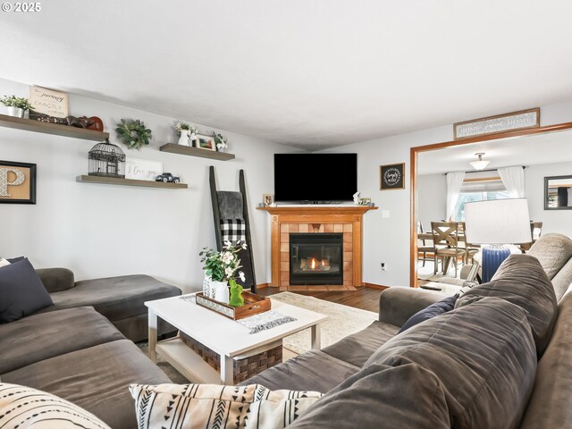 37388 SE Olson St, Sandy, OR 97055 - living room with wood finished floors and a tile fireplace