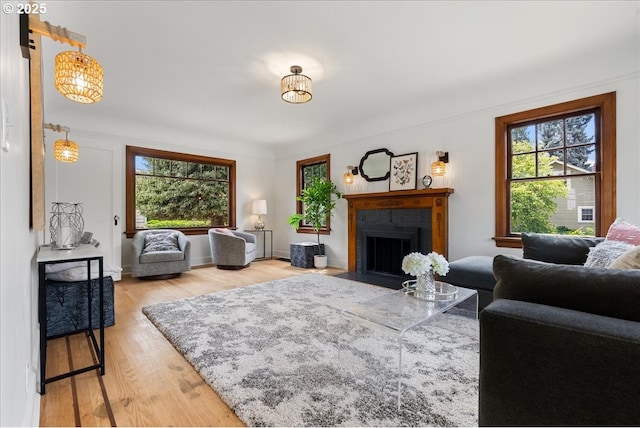 4004 N Montana Ave, Portland, OR 97227 - living room featuring light wood-type flooring and a brick fireplace